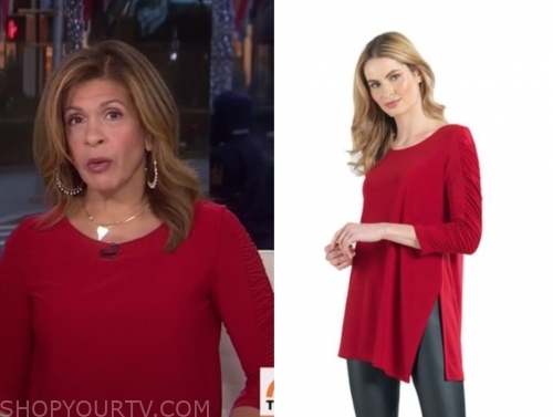 hoda kotb, the today show, red ruched tunic top