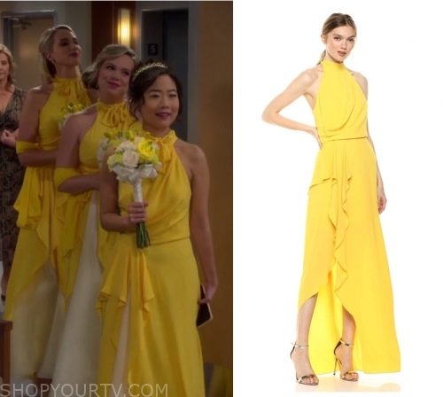 Last Man Standing Season 8 Episode 8 Mandy Kristen Jen S Yellow Bridesmaid Dress Shop Your Tv