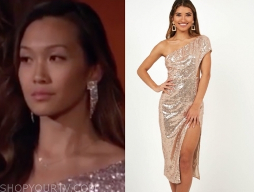 tammy l., the bachelor, rose gold sequin dress