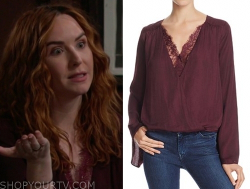 mariah copeland, camryn grimes, the young and the restless, burgundy lace blouse