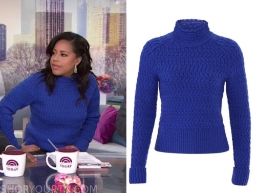 the today show, sheinelle jones, blue textured turtleneck sweater