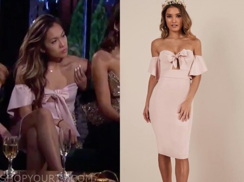 tammy l., the bachelor, pink off-the-shoulder dress