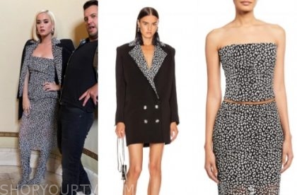 katy perry, black blazer, black strapless top, american idol