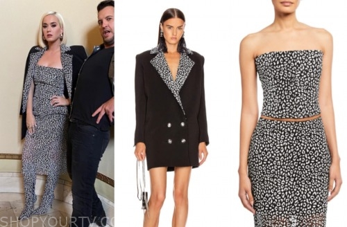 katy perry, black blazer, black strapless top, american idol