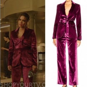 Dynasty: Season 3 Episode 13 Cristal's Pink Velvet Suit | Shop Your TV