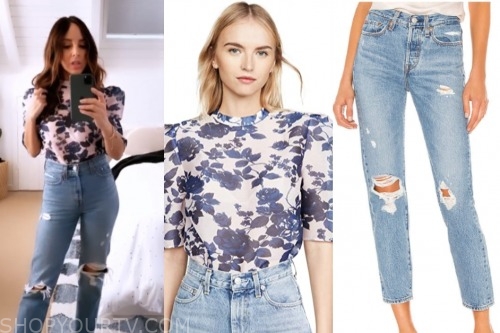 E! news, lilliana vazquez, floral top, ripped jeans