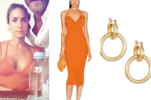 kristin cavallari, orange dress, gold earrings