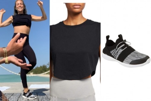 kristin cavallai, very cavallari, black crop top, black leggings, black and white sneakers