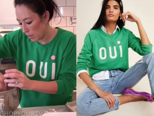 the today show, joanna gaines, green "oui" sweater