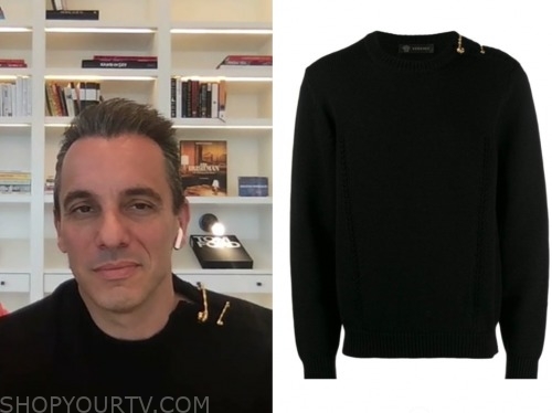 sebastian maniscalco, live with kelly and ryan, black safety pin sweater