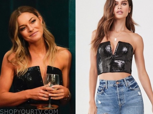 savannah, the bachelor: listen to your heart, black sequin strapless top