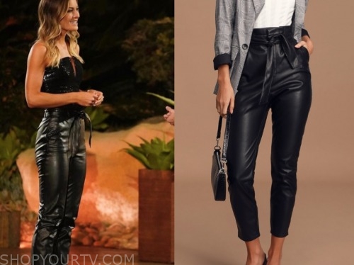 savannah, black leather tie waist pants, the bachelor: listen to your heart