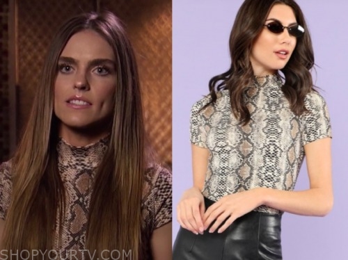 bri, listen to your heart, brown snakeskin mock neck top