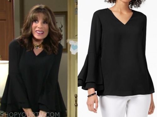 esther valentine, kate linder, the young and the restless, black v-neck top