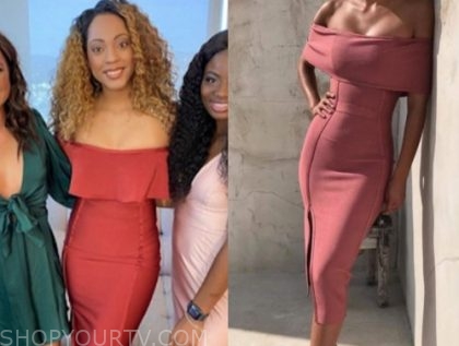 taylor, married at first sight, rust off-the-shoulder dress, reunion