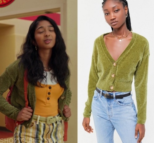 Never Have I Ever: Season 1 Episode 2 Devi's Green Chenille Cardigan ...