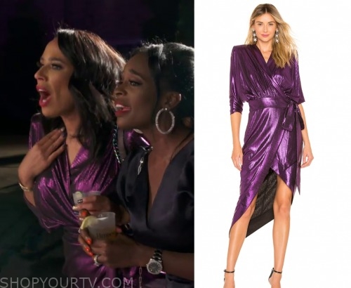 RHOA: Season 12 Episode 22 Tanya's Metallic Purple Wrap Dress | Shop ...