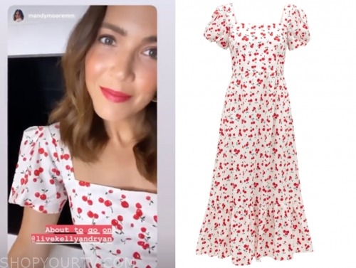 mandy moore, live with kelly and ryan, cherry print midi dress