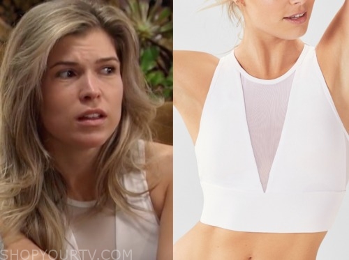 julia, listen to your heart, white sports bra