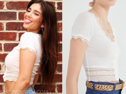 jamie, the bachelor: listen to your heart, white lace crop top