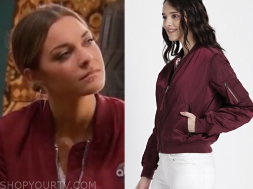 savannah, listen to your heart, burgundy bomber jacket