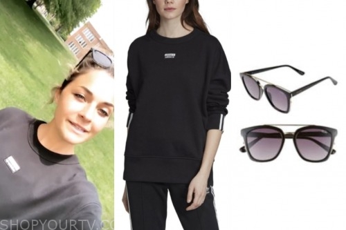 savannah, listen to your heart, black sweatshirt, black sunglasses