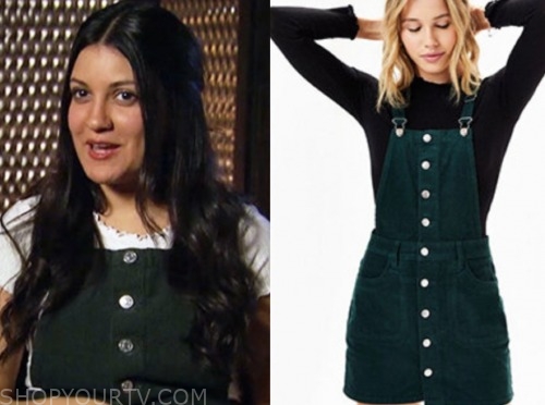 rudi, listen to your heart, green overalls dress