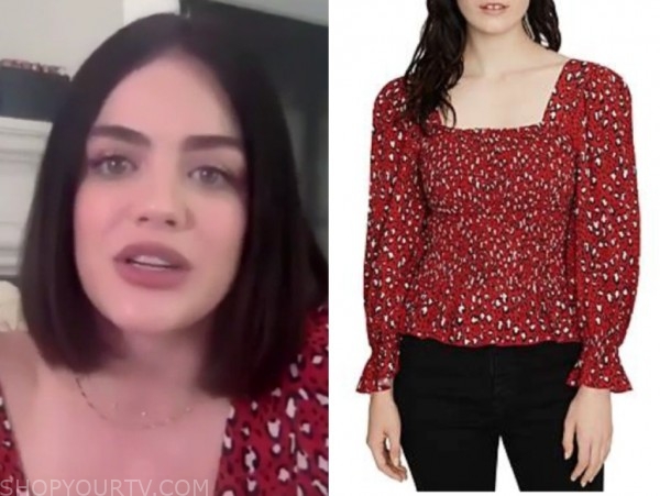 lucy hale, the talk, red leopard top
