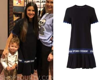 catherine giudici, the bachelor, black scallop logo shift dress