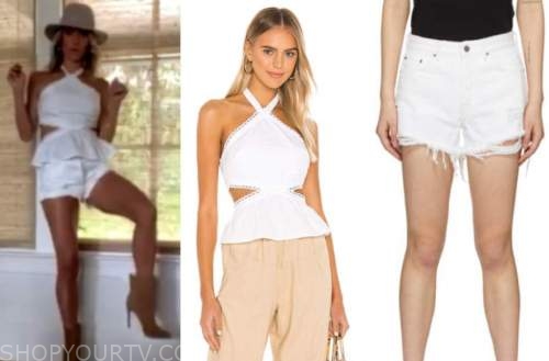 kristin cavallari, very cavallari, white halter top and white shorts