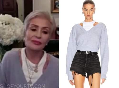 sharon osbourne, the talk, blue and white layered sweater