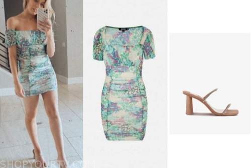 haley ferguson, the bachelor, beige sandals, green floral dress