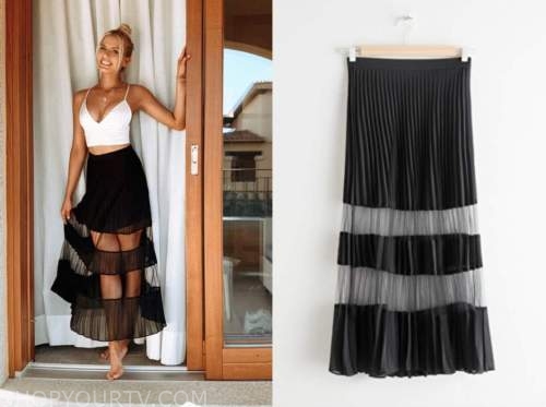 emily ferguson, the bachelor, black mesh stripe midi skirt