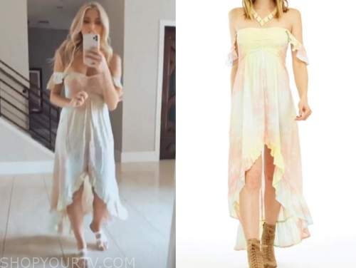 haley ferguson, the bachelor, tie dye off-the-shoulder dress