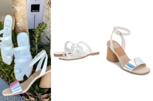haley ferguson, the bachelor, white sandals, iridescent sandals