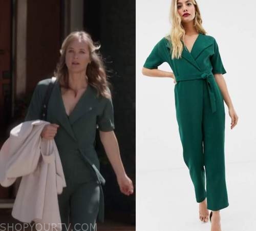 You Me Her: Season 5 Episode 1 Emma's Green Wrap Jumpsuit | Shop Your TV