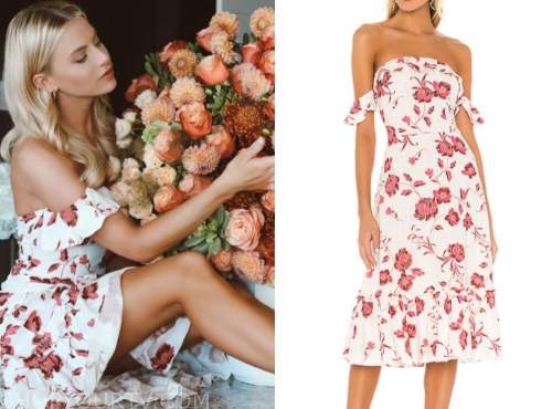 emily ferguson, the bachelor, floral off-the-shoulder dress