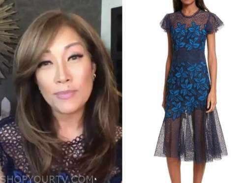 carrie ann inaba, the talk, blue lace floral embroidered dress