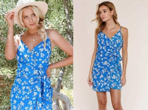 emily ferguson, the bachelor, blue floral wrap dress