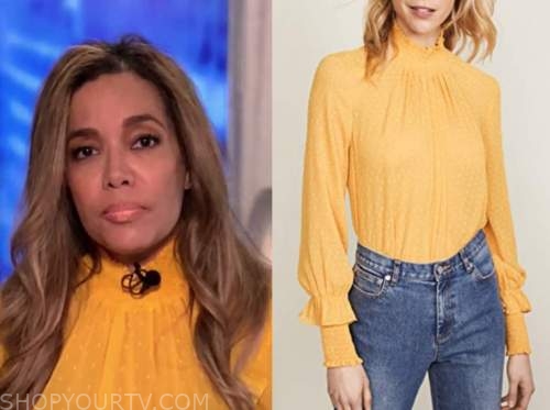 sunny hostin, the view, yellow dot mock neck top