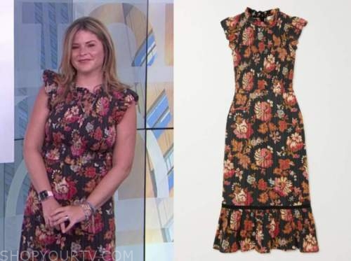 jenna bush hager, the today show, black floral smocked midi dress