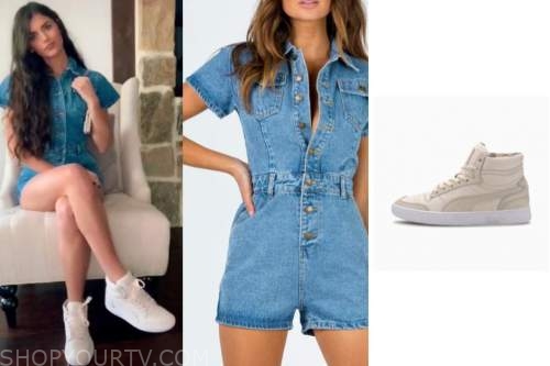 madison prewett, denim romper, beige sneakers, the bachelor