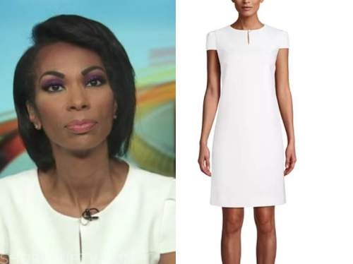 harris faulker, outnumbered, white cap sleeve sheath dress