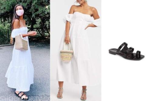 caila quinn, the bachelor, white maxi dress, black sandals