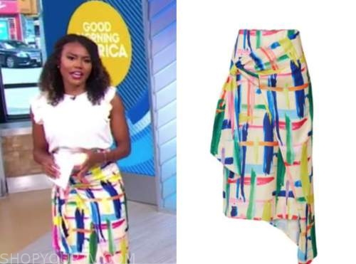 janai norman, good morning america, multicolor skirt