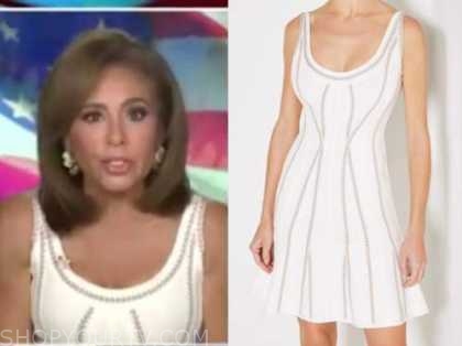 justice with judge jeanine, judge jeanine pirro, white bandage dress