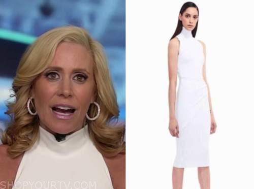 melissa francis, outnumbered, white mock neck sheath dress