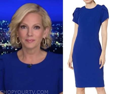 shannon bream, fox news at night, blue cap sleeve sheath dress