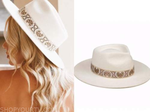emily ferguson, the bachelor, ivory embellished hat