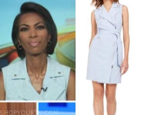 harris faulkner, outnumbered, blue moto dress